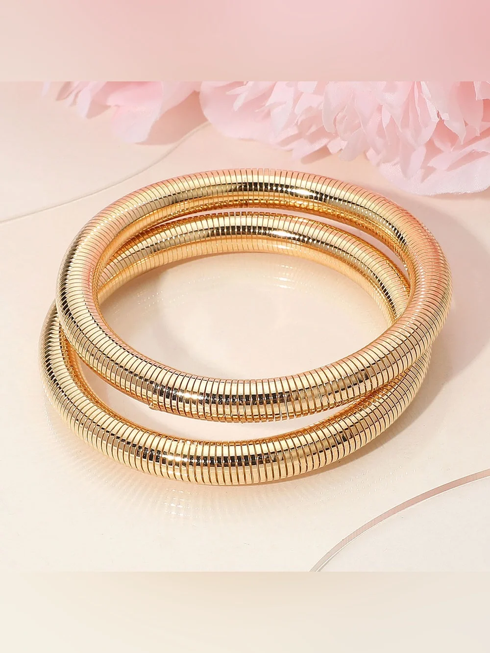 2PCS - Flexible Ribbed Metal Coil Multi Layered Bracelet
